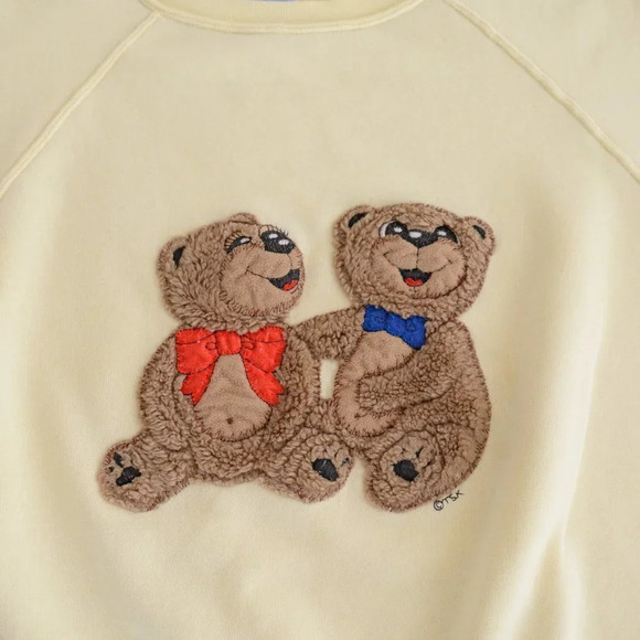 Tsk..Tsk Butter Yellow Pastel  with 2 Fuzzy Bears Crewneck Sweater - Picture 15 of 15